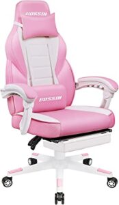 A cute neon pink gaming chair with white accents.