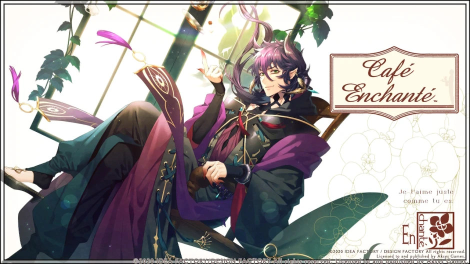 The Demon King character of the game Cafe Enchante leans back in the cafe setting.